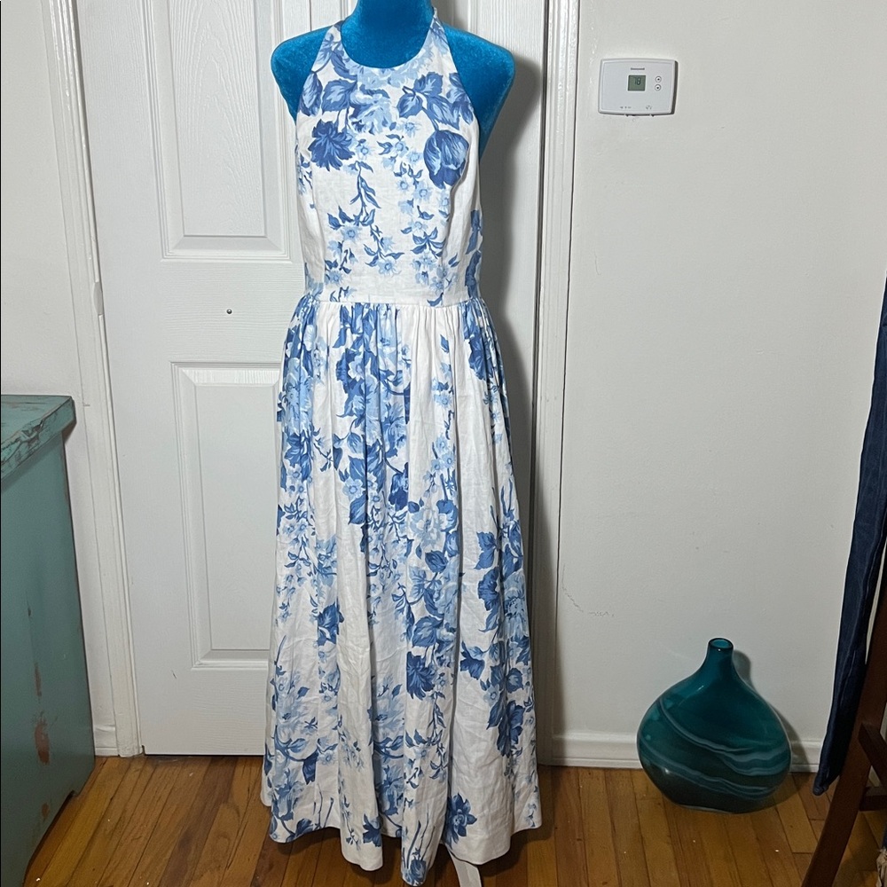 Reformation Percy Linen Floral Midi Dress in Verna Size 8